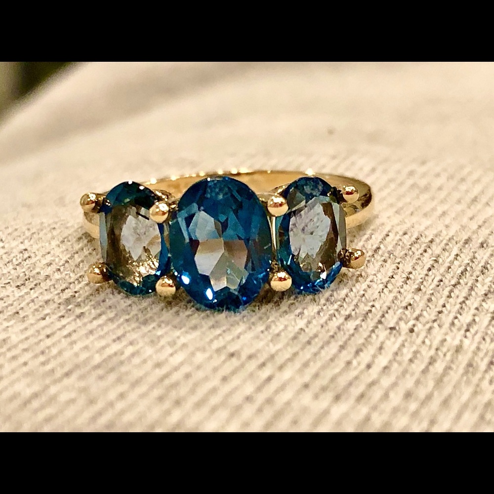London Blue Topaz 3 Stone Ring 14k